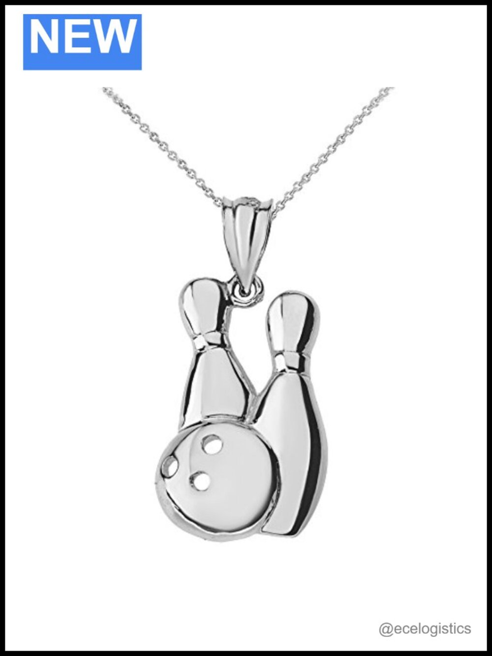 Sterling Silver Bowling Pins and Ball Sports Pendant Necklace